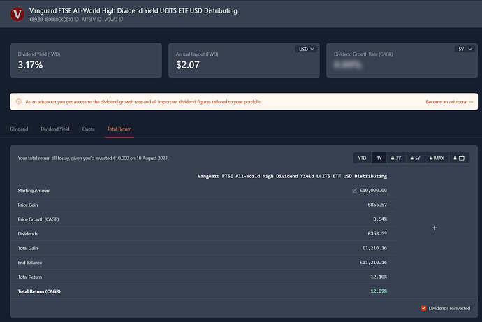 Vanguard FTSE All-World High Dividend Yield UCITS ETF USD Distributing - WKN A1T8FV ISIN IE00B8GKDB10